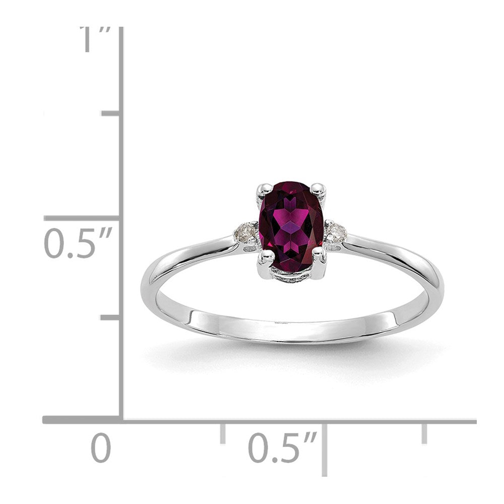 10K White Gold Wg Polished Genuine Diamond/Rhodolite Garnet Birthstone Ring