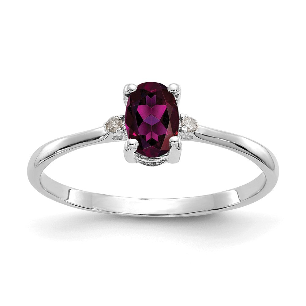 10K White Gold Wg Polished Genuine Diamond/Rhodolite Garnet Birthstone Ring