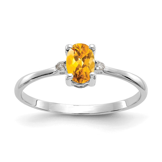 10K White Gold Polished Genuine Diamond/Citrine Birthstone Ring