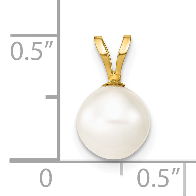 10K Yellow Gold 10K 7-8mm White Round Freshwater Cultured Pearl Pendant