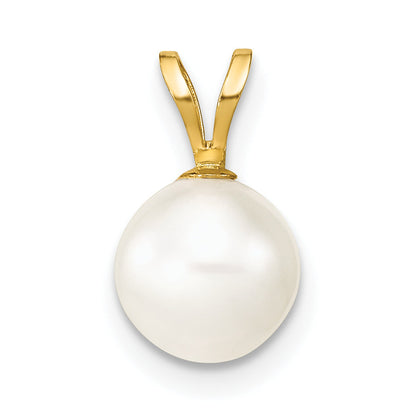 10K Yellow Gold 10K 7-8mm White Round Freshwater Cultured Pearl Pendant