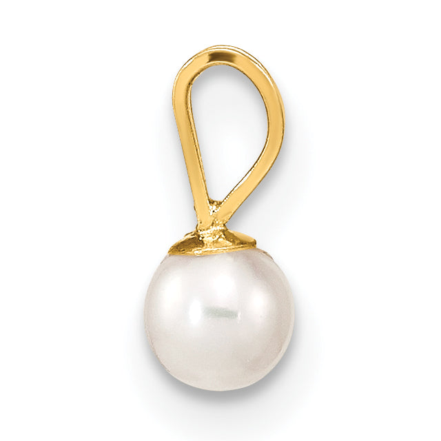 10K Yellow Gold 3-4mm White Round Freshwater Cultured Pearl Pendant