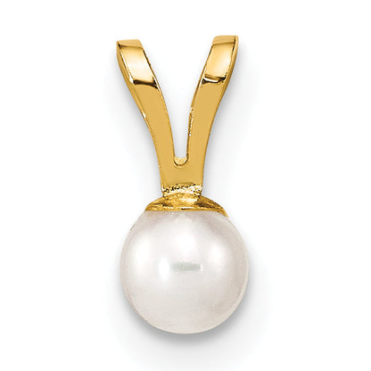 10K Yellow Gold 3-4mm White Round Freshwater Cultured Pearl Pendant