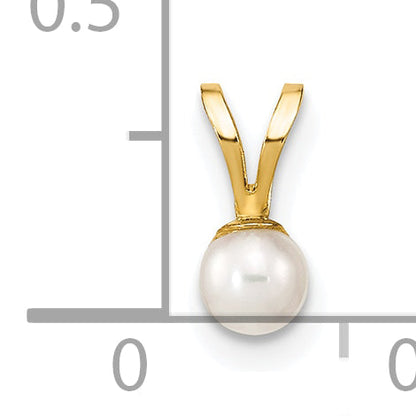 10K Yellow Gold 3-4mm White Round Freshwater Cultured Pearl Pendant
