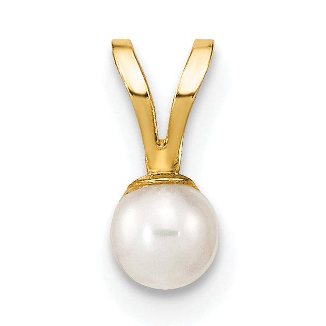 10K Yellow Gold 3-4mm White Round Freshwater Cultured Pearl Pendant