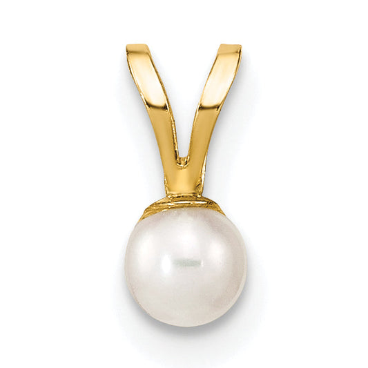 10K Yellow Gold 3-4mm White Round Freshwater Cultured Pearl Pendant