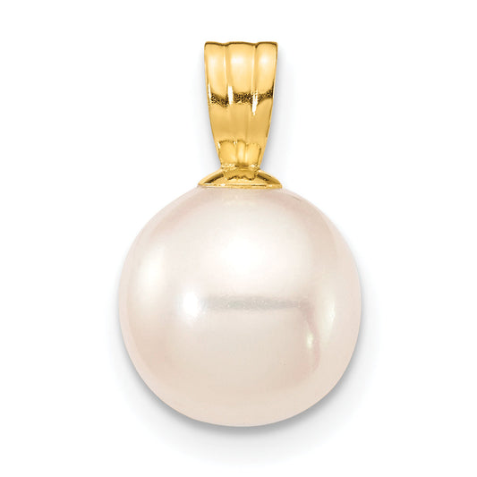 10K Yellow Gold 10K 8-9mm White Round Freshwater Cultured Pearl Pendant