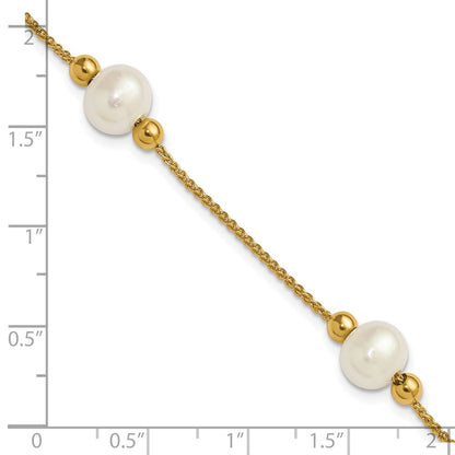 10K Yellow Gold Polished 8-9mm Semi-Round White Freshwater Cultured Pearl 3-Station 7.5 Inch Bracelet
