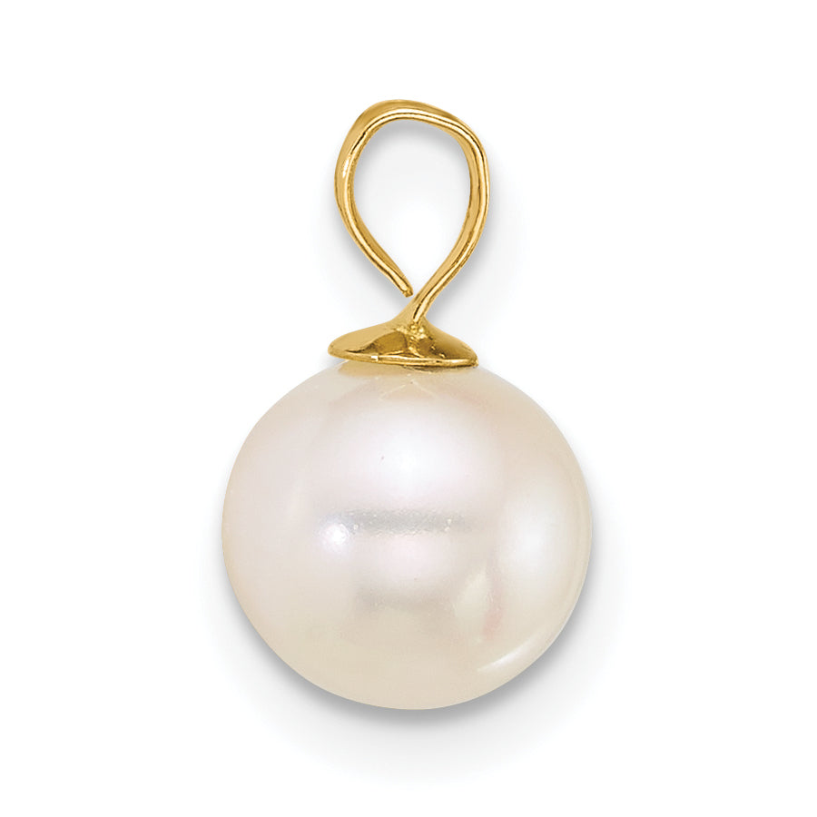 10K Yellow Gold Polished 7-8mm Round White Freshwater Cultured Pearl Pendant