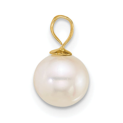 10K Yellow Gold Polished 7-8mm Round White Freshwater Cultured Pearl Pendant