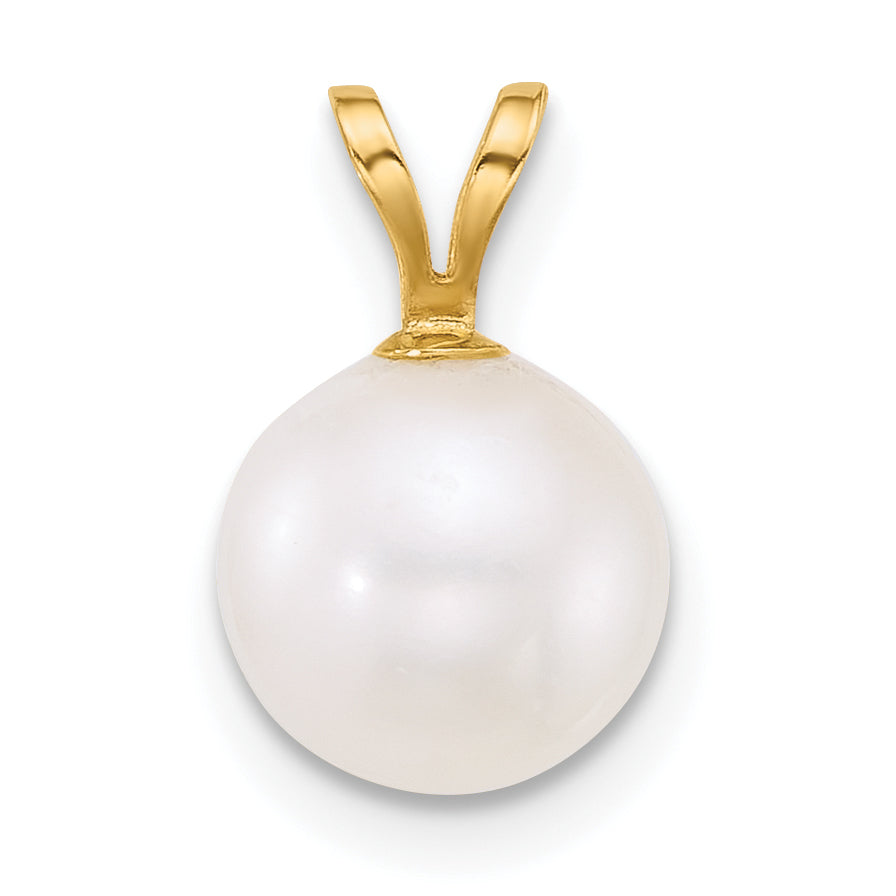 10K Yellow Gold Polished 8-9mm Round White Freshwater Cultured Pearl Pendant