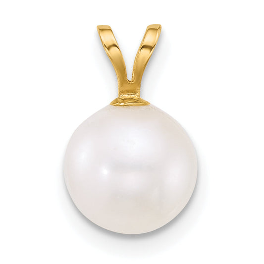 10K Yellow Gold Polished 8-9mm Round White Freshwater Cultured Pearl Pendant