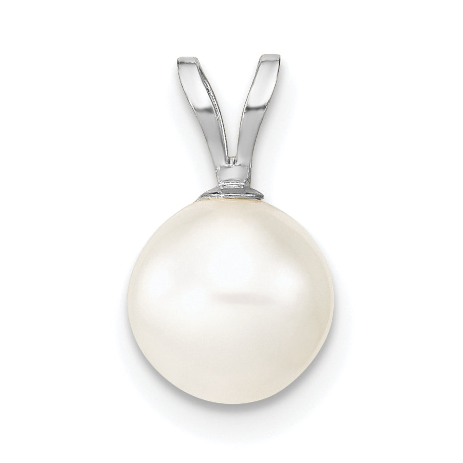 10K White Gold 7-8mm Round Freshwater Cultured Pearl Pendant