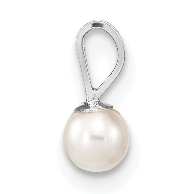 10K White Gold 3-4mm Round Freshwater Cultured Pearl Pendant