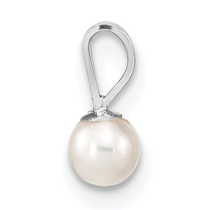 10K White Gold 3-4mm Round Freshwater Cultured Pearl Pendant