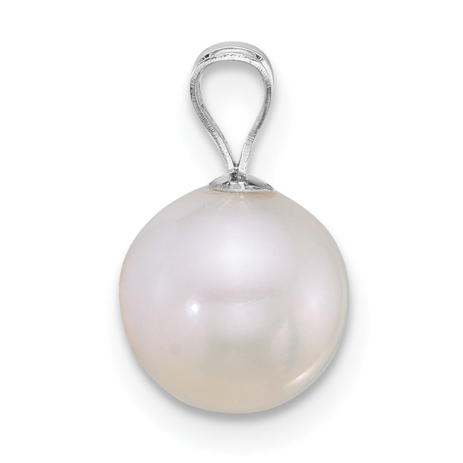 10K White Gold Polished 8-9mm Round Freshwater Cultured Pearl Pendant