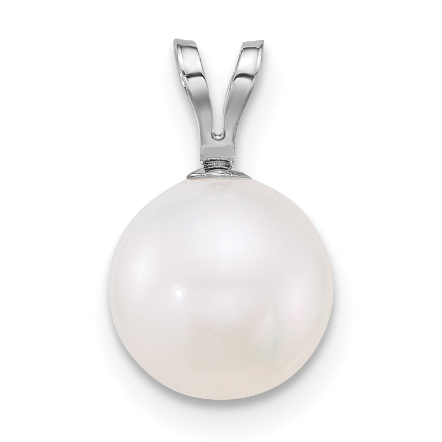 10K White Gold Polished 8-9mm Round Freshwater Cultured Pearl Pendant