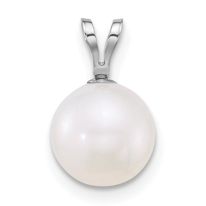 10K White Gold Polished 8-9mm Round Freshwater Cultured Pearl Pendant