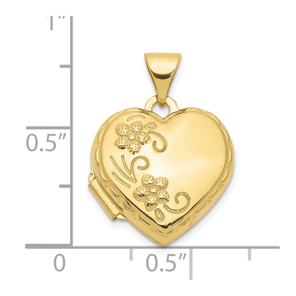 10K Yellow Gold Reversible Floral Heart Locket