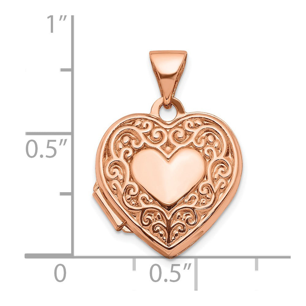 10K Rose Gold 15mm Scroll Heart Locket