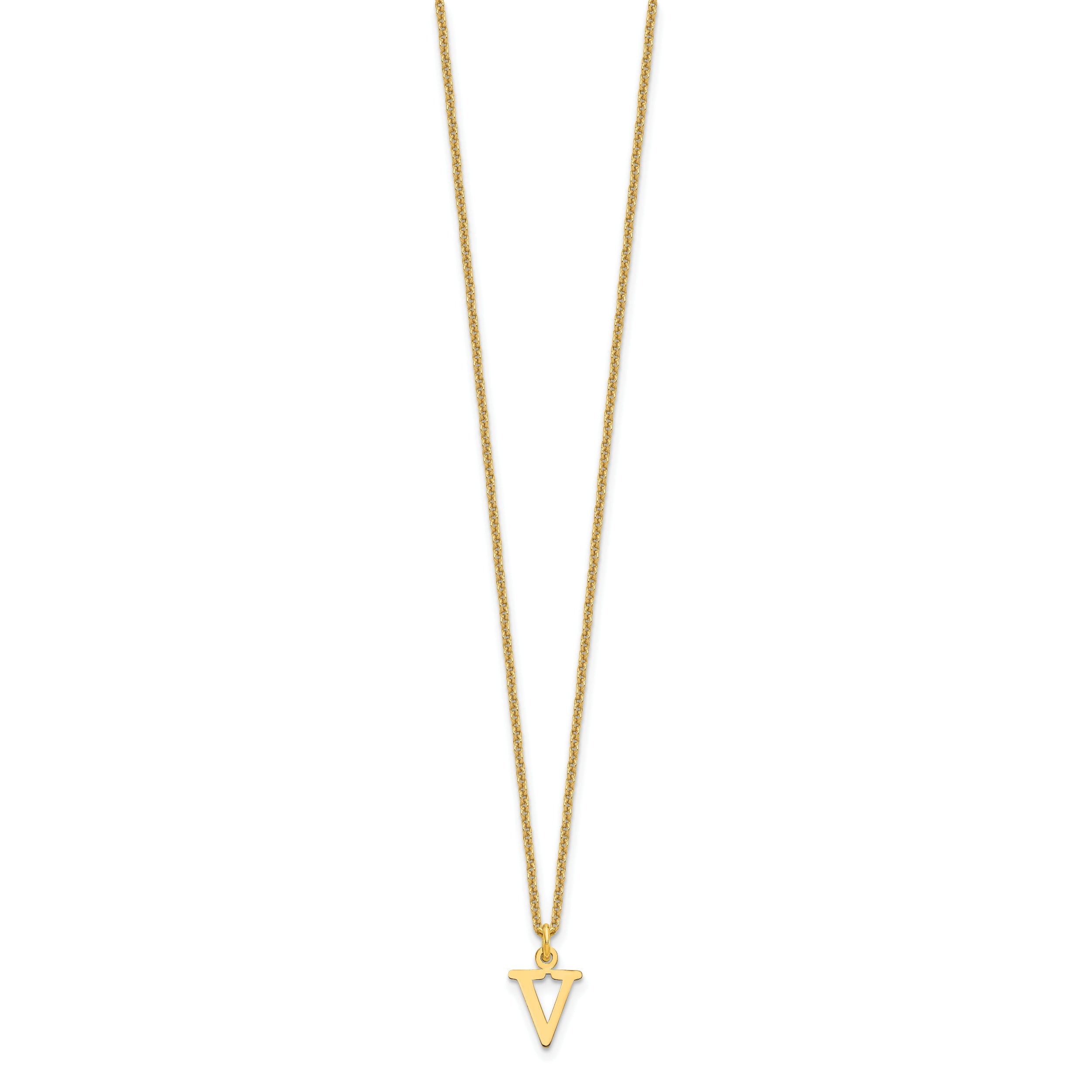 10K Yellow Gold 10Ky Cutout Letter V Initial Necklace