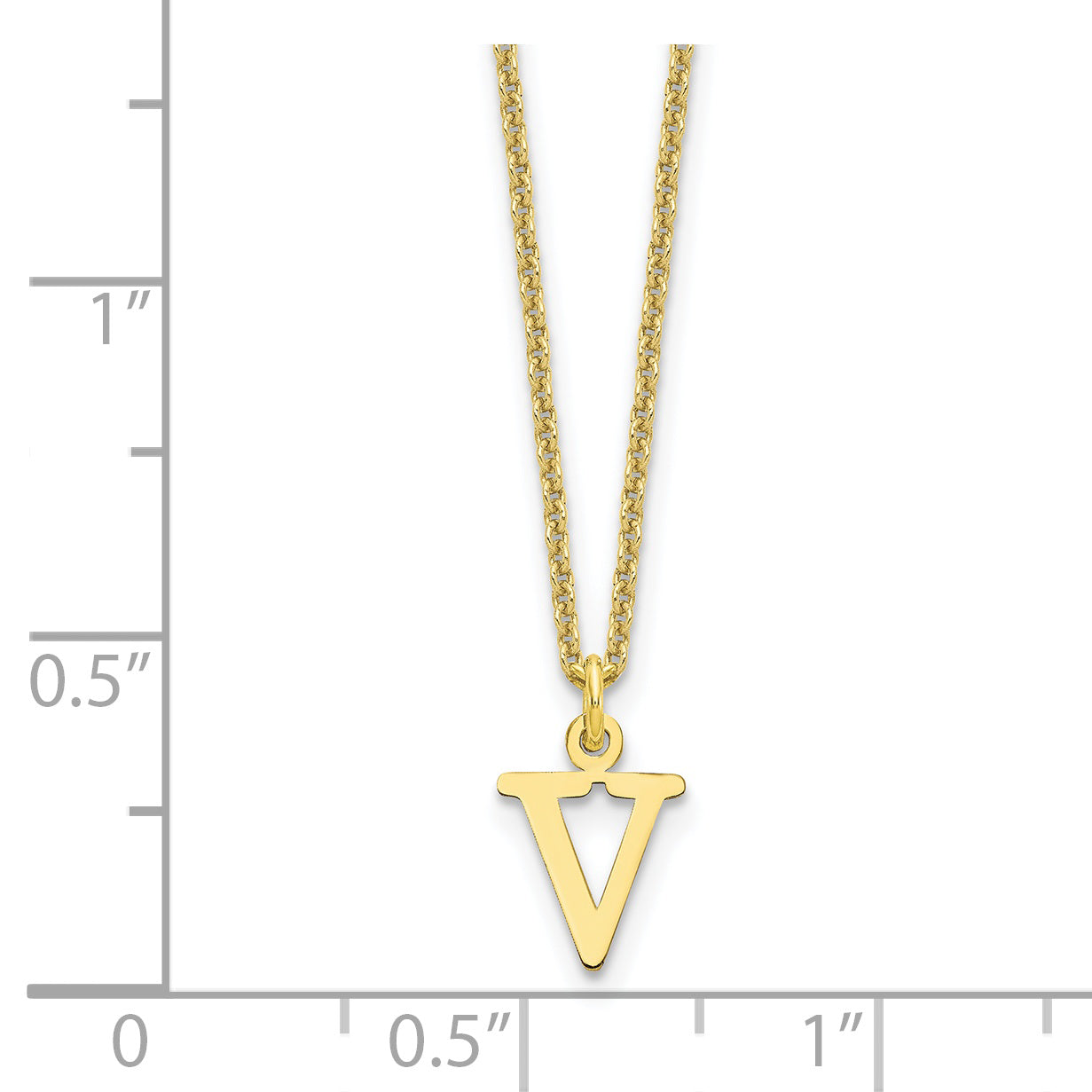 10K Yellow Gold 10Ky Cutout Letter V Initial Necklace