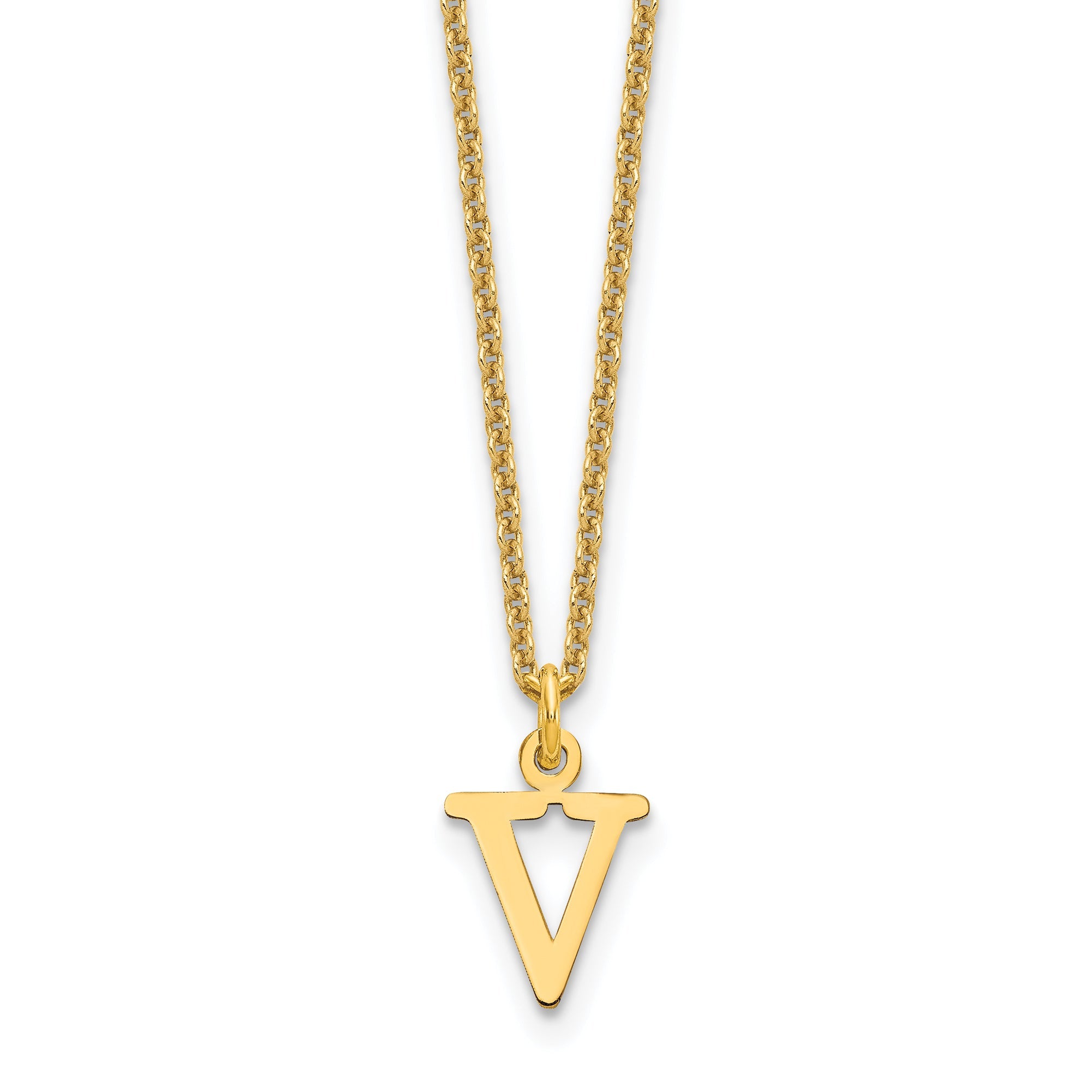 10K Yellow Gold 10Ky Cutout Letter V Initial Necklace