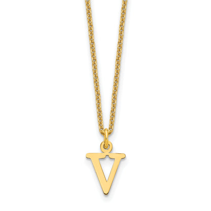 10K Yellow Gold 10Ky Cutout Letter V Initial Necklace
