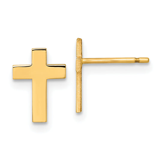 10K Yellow Gold Polished Cross Post Earrings