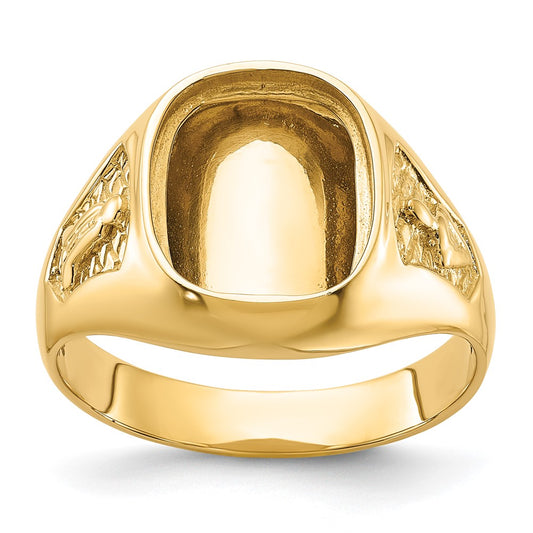 10K Yellow Gold Men'S Polished And Textured Masonic Ring Mounting