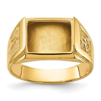 10K Yellow Gold Men'S Polished And Textured Masonic Ring Mounting