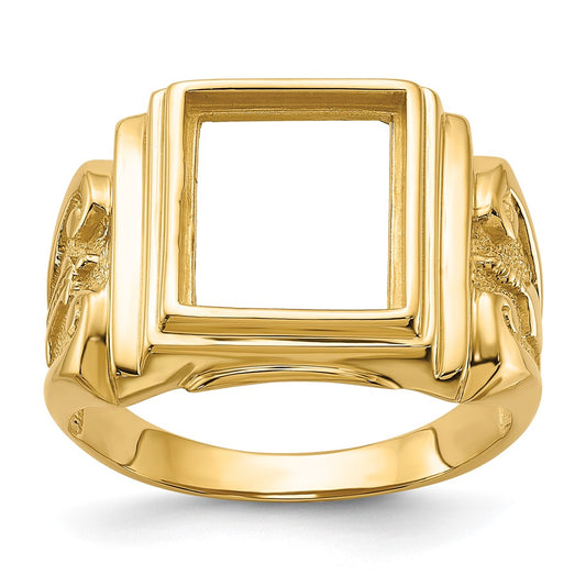 10K Yellow Gold Men'S Polished And Textured Masonic Ring Mounting