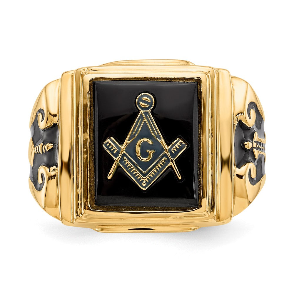 10K Yellow Gold Men'S Polished And Textured Masonic Ring Mounting