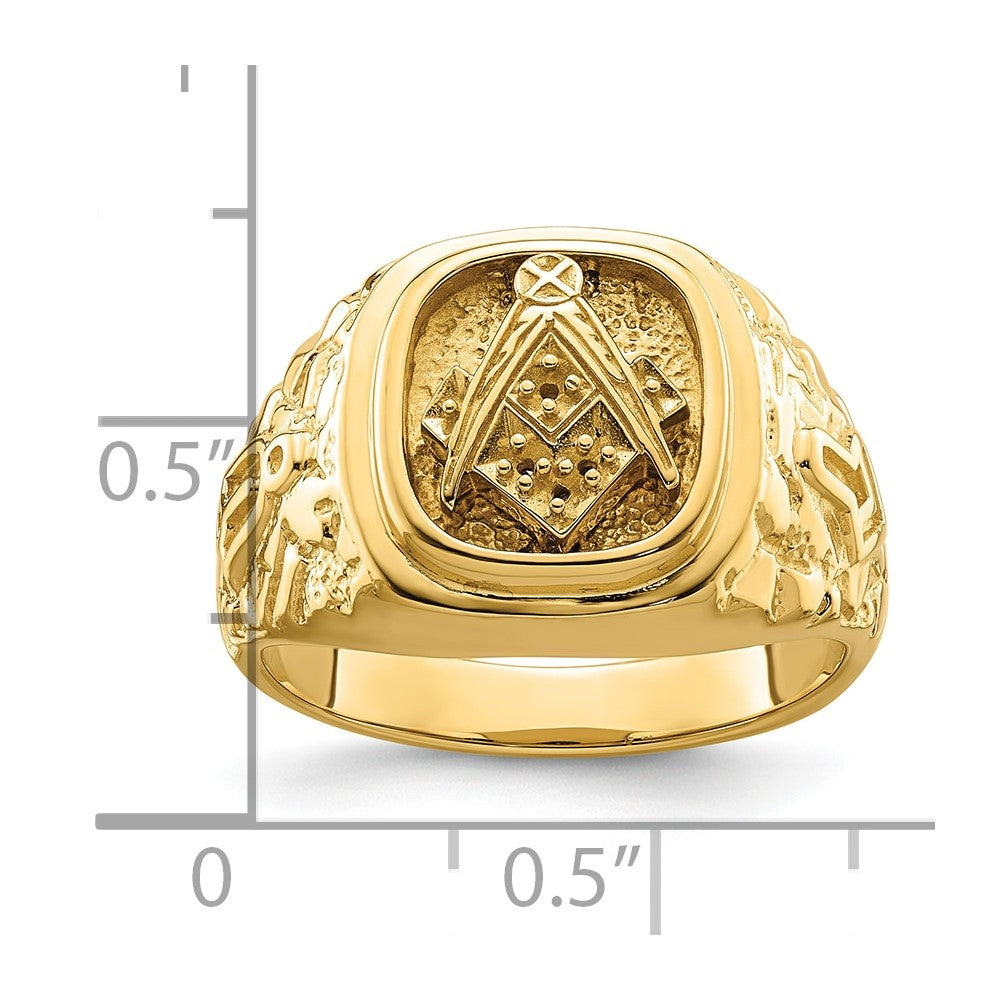 10K Yellow Gold Polished And Nugget Texture Masonic Ring Mounting
