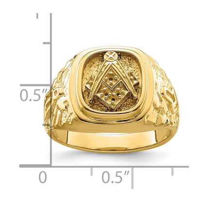 10K Yellow Gold Polished And Nugget Texture Masonic Ring Mounting