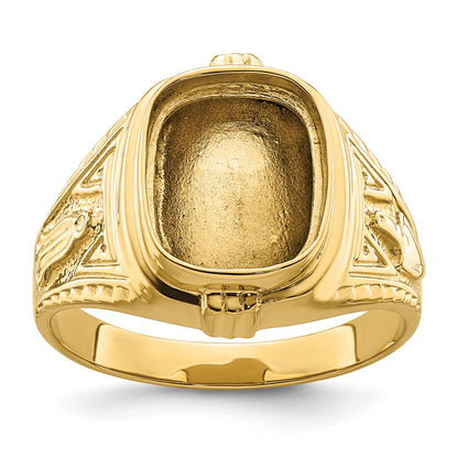 10K Yellow Gold Men'S Polished And Textured Masonic Ring Mounting