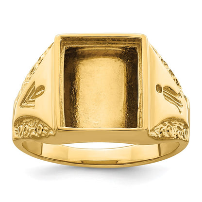 10K Yellow Gold Men'S Polished And Textured Masonic Ring Mounting