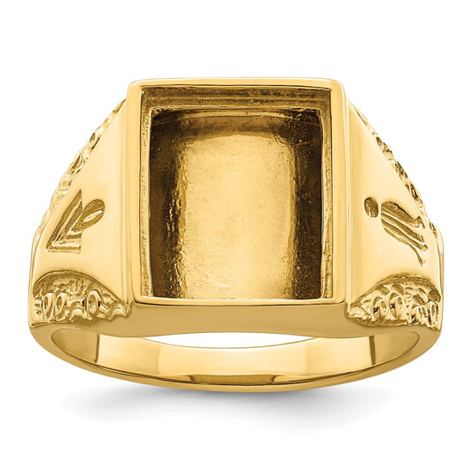 10K Yellow Gold Men'S Polished And Textured Masonic Ring Mounting
