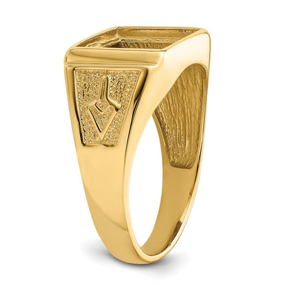 10K Yellow Gold Men'S Polished And Textured Masonic Ring Mounting