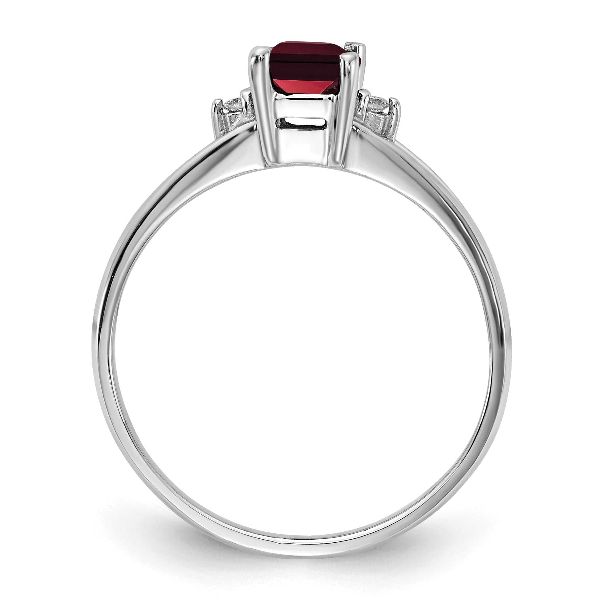 10K White Gold 10K 6X4mm Emerald Cut Garnet Aa Diamond Ring