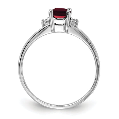 10K White Gold 10K 6X4mm Emerald Cut Garnet Aa Diamond Ring