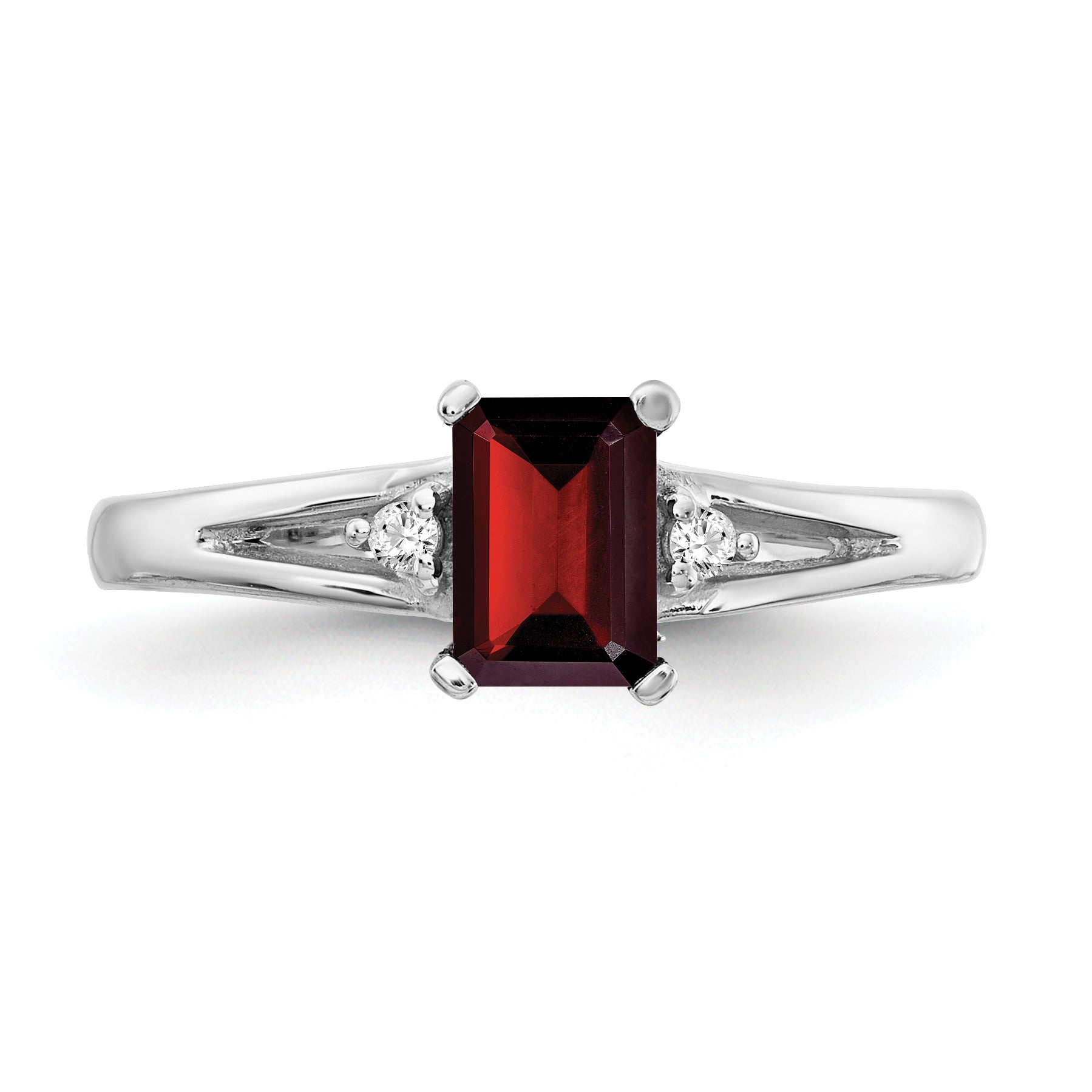 10K White Gold 10K 6X4mm Emerald Cut Garnet Aa Diamond Ring