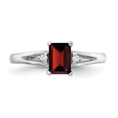 10K White Gold 10K 6X4mm Emerald Cut Garnet Aa Diamond Ring