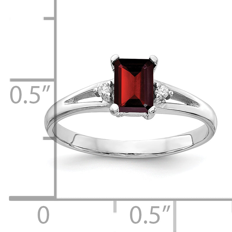 10K White Gold 10K 6X4mm Emerald Cut Garnet Aa Diamond Ring