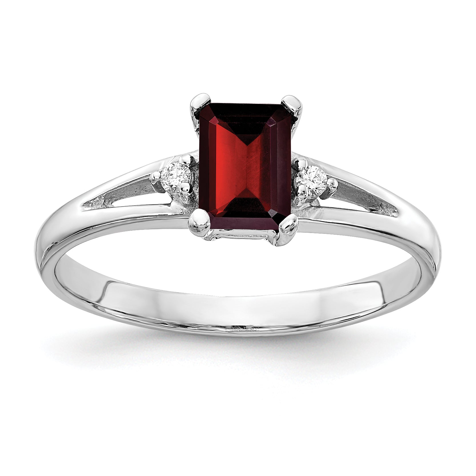 10K White Gold 10K 6X4mm Emerald Cut Garnet Aa Diamond Ring