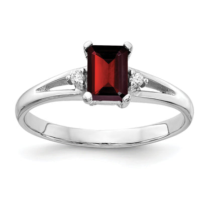 10K White Gold 10K 6X4mm Emerald Cut Garnet Aa Diamond Ring
