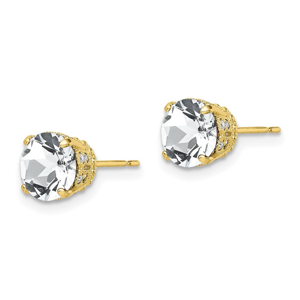 10K Yellow Gold Tiara Collection Diamond Lab Created White Sapphire Post Earrings