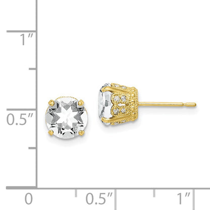 10K Yellow Gold Tiara Collection Diamond Lab Created White Sapphire Post Earrings