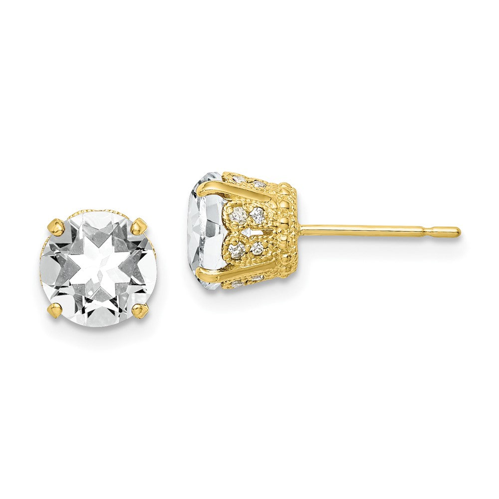 10K Yellow Gold Tiara Collection Diamond Lab Created White Sapphire Post Earrings