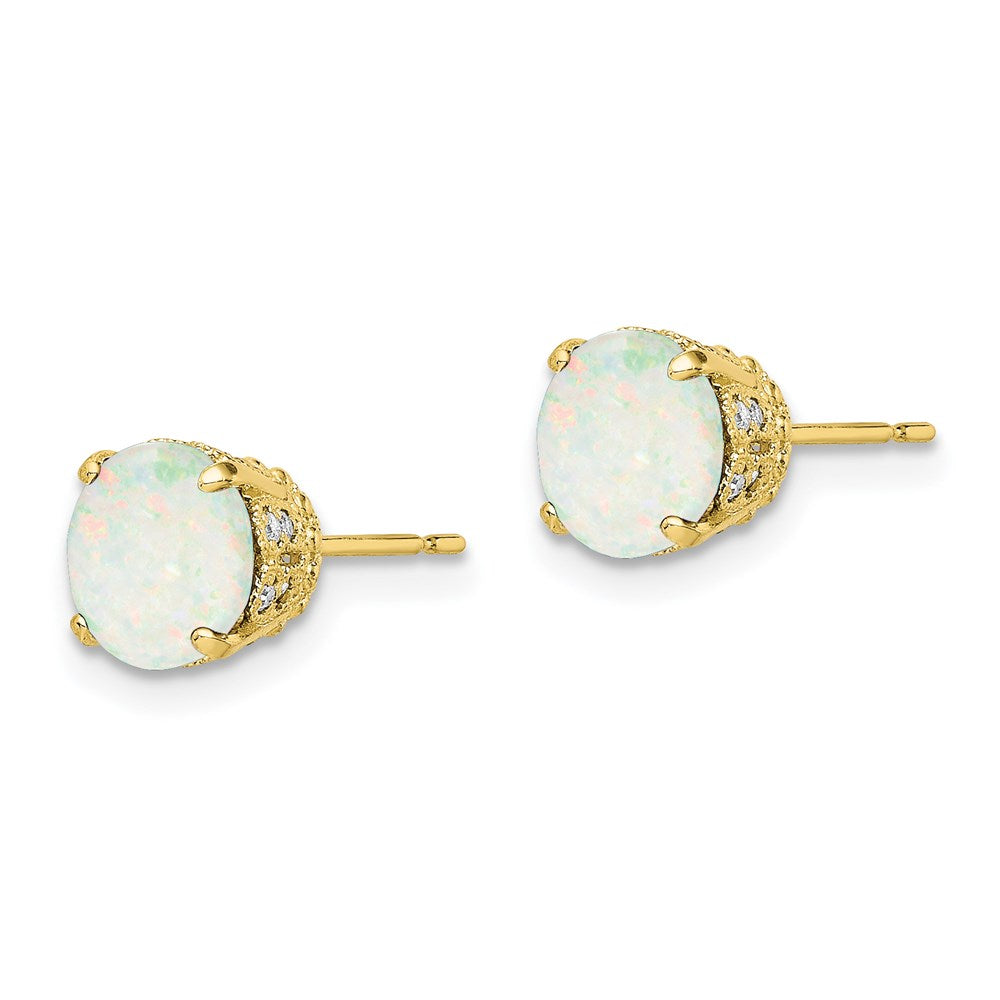 10K Tiara Collection Polished Diamond Lab Created Opal Post Earrings
